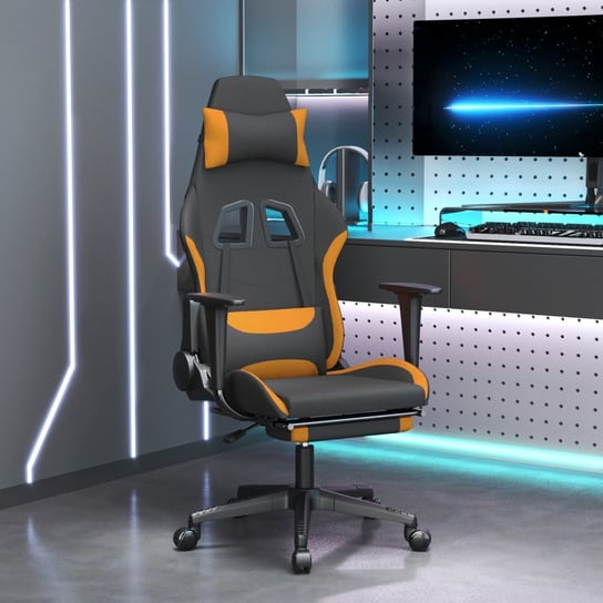 vidaXL Fotel gamingowy z podnóżkiem i masażem, czarno-pomarańczowy vidaXL
