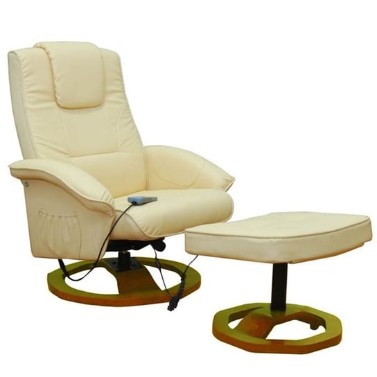 vidaXL Fotel masujący z podnóżkiem, kremowy, sztuczna skóra vidaXL