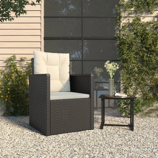 vidaXL Fotel ogrodowy z poduszką, czarny, polirattan vidaXL