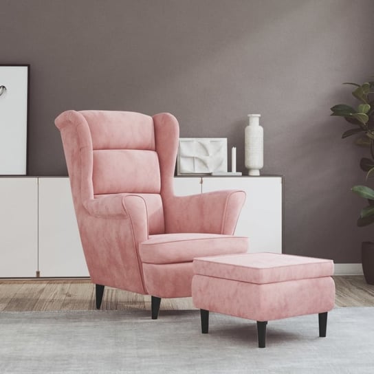 vidaXL Fotel uszak z podnóżkiem, różowy, tapicerowany aksamitem vidaXL
