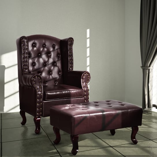 vidaXL Fotel z podnóżkiem, ciemnobrązowy, sztuczna skóra vidaXL