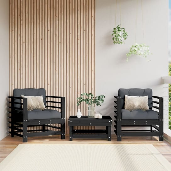 vidaXL Fotele ogrodowe z poduszkami, 2 szt., czarne, drewno sosnowe vidaXL