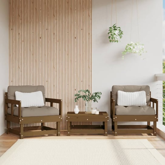 vidaXL Fotele ogrodowe z poduszkami, 2 szt., miodowe, drewno sosnowe vidaXL