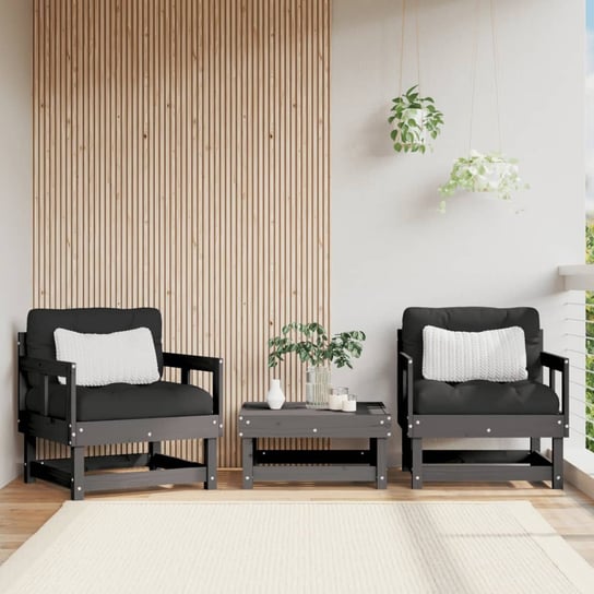 vidaXL Fotele ogrodowe z poduszkami, 2 szt, szare, lite drewno sosnowe vidaXL