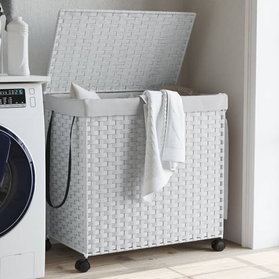 vidaXL Kosz na pranie z kółkami, biały, 60x35x60,5 cm, rattan vidaXL