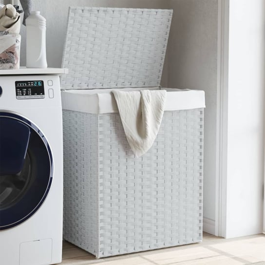 vidaXL Kosz na pranie z pokrywą, biały, 46x33x60 cm, polirattan vidaXL