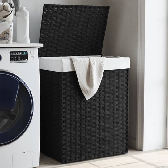 vidaXL Kosz na pranie z pokrywą, czarny, 46x33x60 cm, polirattan vidaXL