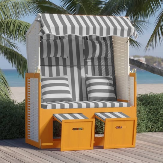 vidaXL Kosz plażowy z poduszkami, rattan PE i drewno, biało-szary vidaXL