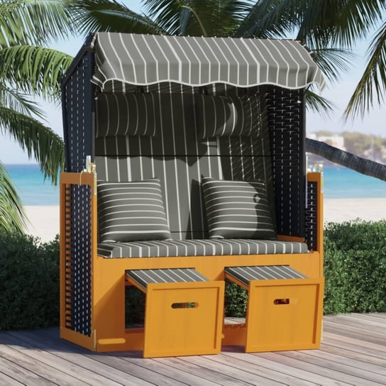 vidaXL Kosz plażowy z poduszkami, rattan PE i drewno, czarno-szary vidaXL