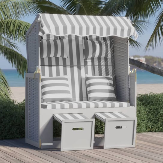 vidaXL Kosz plażowy z poduszkami, rattan PE i drewno, szaro-biały vidaXL