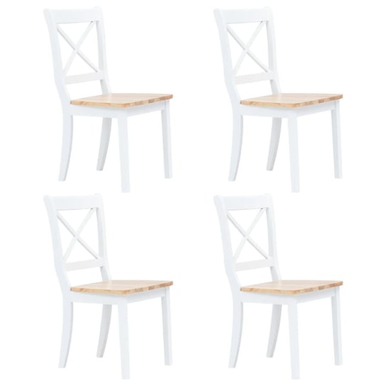 vidaXL Krzesła jadalniane, 4 szt., biało-naturalne, drewno kauczukowca vidaXL