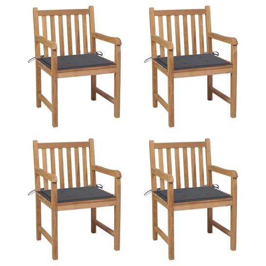 vidaXL, Krzesła ogrodowe, 4 szt., antracytowe poduszki, drewno tekowe vidaXL