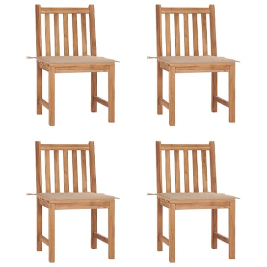 vidaXL, Krzesła ogrodowe, 4 szt., z poduszkami, lite drewno tekowe vidaXL