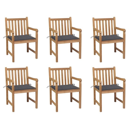 vidaXL, Krzesła ogrodowe, 6 szt., antracytowe poduszki, drewno tekowe vidaXL