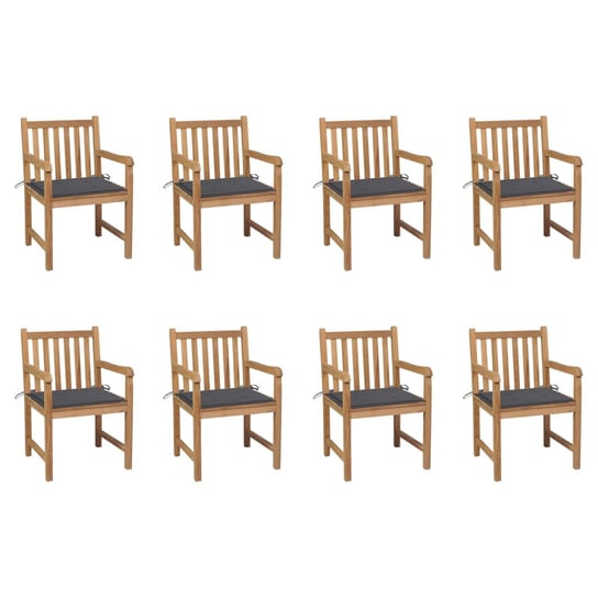vidaXL, Krzesła ogrodowe 8 szt., z antracytowymi poduszkami, tekowe vidaXL
