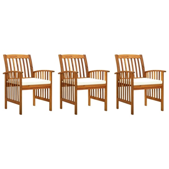 vidaXL Krzesła ogrodowe z poduszkami, 3 szt., lite drewno akacjowe vidaXL