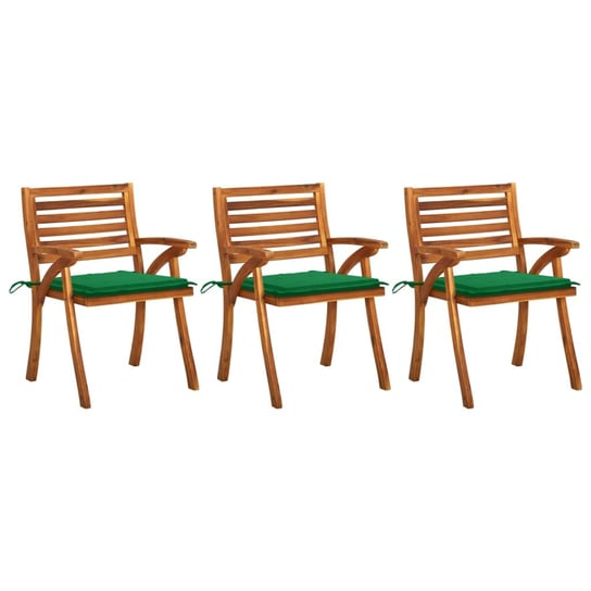 vidaXL, Krzesła ogrodowe z poduszkami, 3 szt., lite drewno akacjowe vidaXL