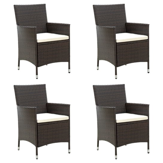 vidaXL, Krzesła ogrodowe z poduszkami, 4 szt., polirattan, brązowe vidaXL