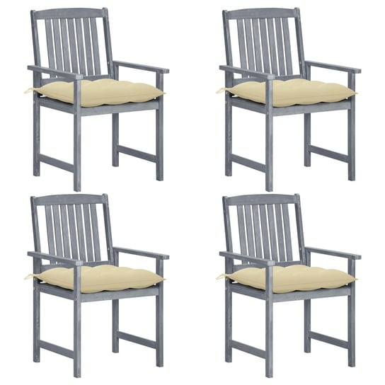 vidaXL Krzesła ogrodowe z poduszkami, 4 szt., szare, drewno akacjowe vidaXL