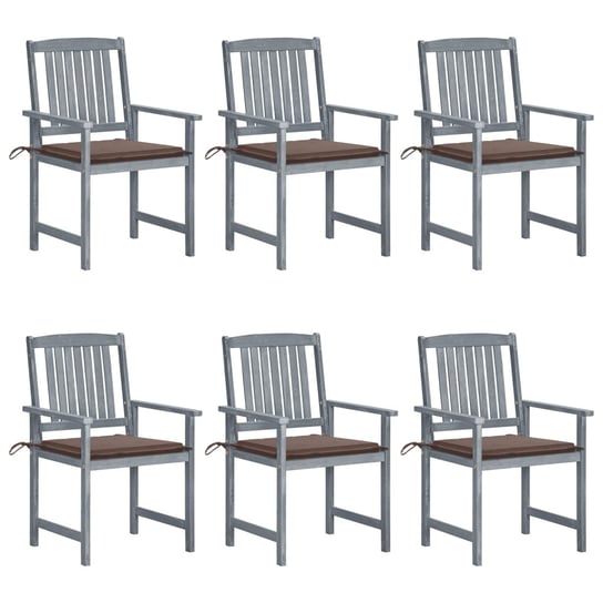 vidaXL, Krzesła ogrodowe z poduszkami, 6 szt., drewno akacjowe, szare vidaXL