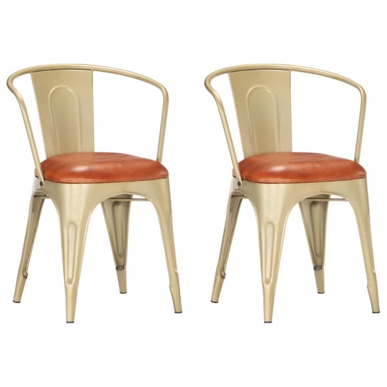 vidaXL Krzesła stołowe, 2 szt., brązowe, naturalna skóra vidaXL
