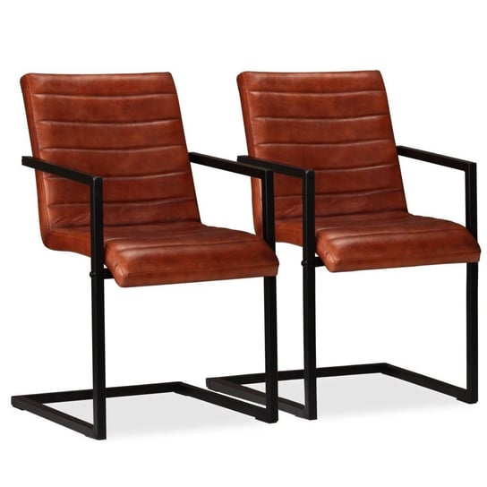 vidaXL Krzesła stołowe, 2 szt., brązowe, skóra naturalna vidaXL