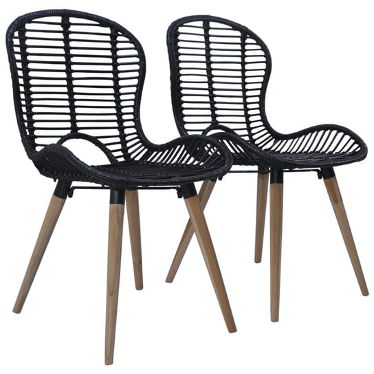 vidaXL Krzesła stołowe, 2 szt., czarne, naturalny rattan vidaXL