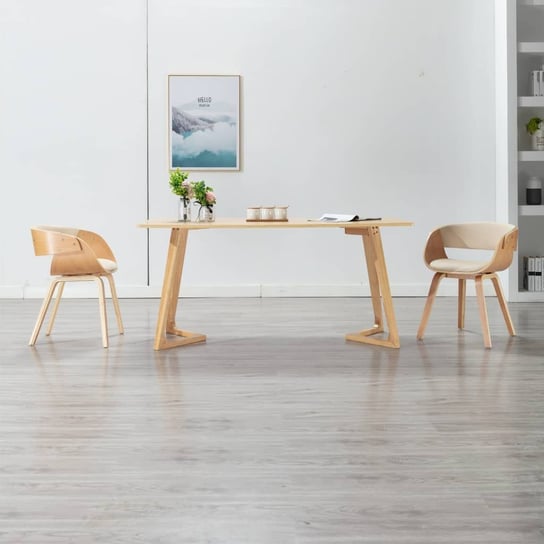 vidaXL Krzesła stołowe, 2 szt., kremowe, gięte drewno i sztuczna skóra vidaXL
