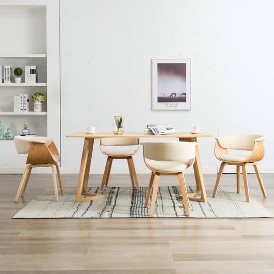 vidaXL Krzesła stołowe, 4 szt., kremowe, gięte drewno i sztuczna skóra vidaXL