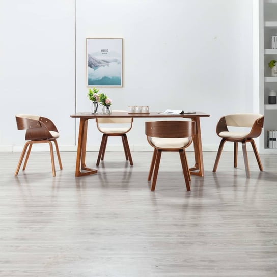 vidaXL Krzesła stołowe, 4 szt., kremowe, gięte drewno i sztuczna skóra vidaXL