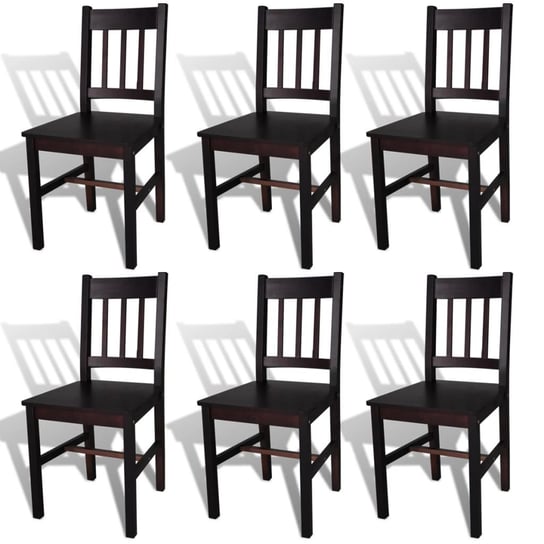 vidaXL Krzesła stołowe, 6 szt., ciemnobrązowe, drewno sosnowe vidaXL