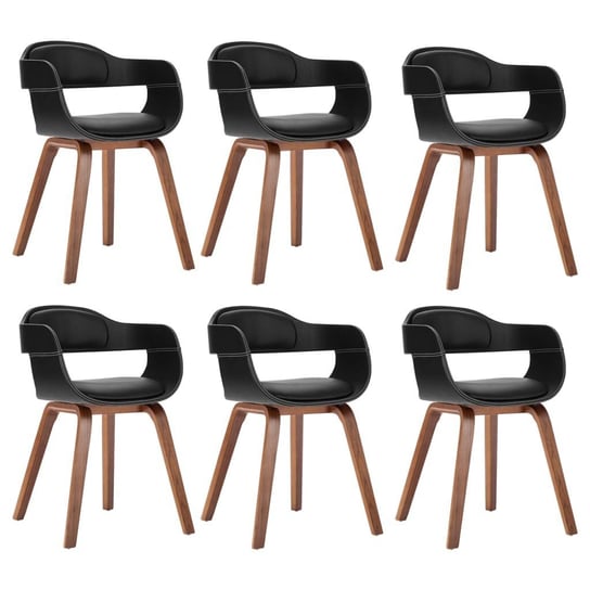 vidaXL Krzesła stołowe, 6 szt., czarne, gięte drewno i sztuczna skóra vidaXL