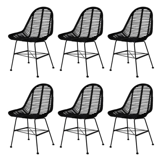 vidaXL Krzesła stołowe, 6 szt., czarne, naturalny rattan vidaXL