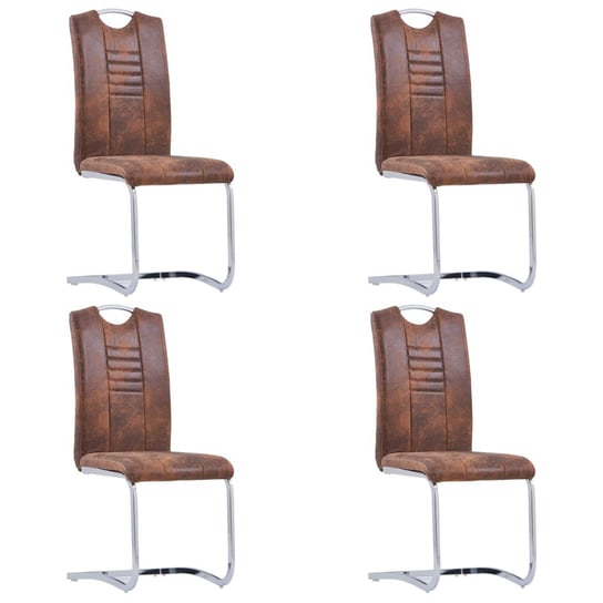 vidaXL Krzesła stołowe, wspornikowe, 4 szt., brązowe, sztuczny zamsz vidaXL