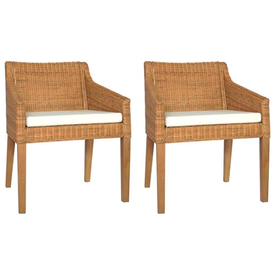 vidaXL Krzesła stołowe z poduszkami, 2 szt., jasny brąz, rattan vidaXL