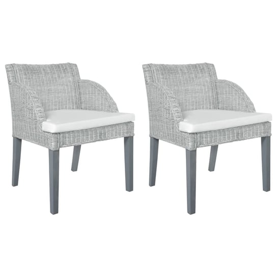 vidaXL Krzesła stołowe z poduszkami, 2 szt., szare, naturalny rattan vidaXL