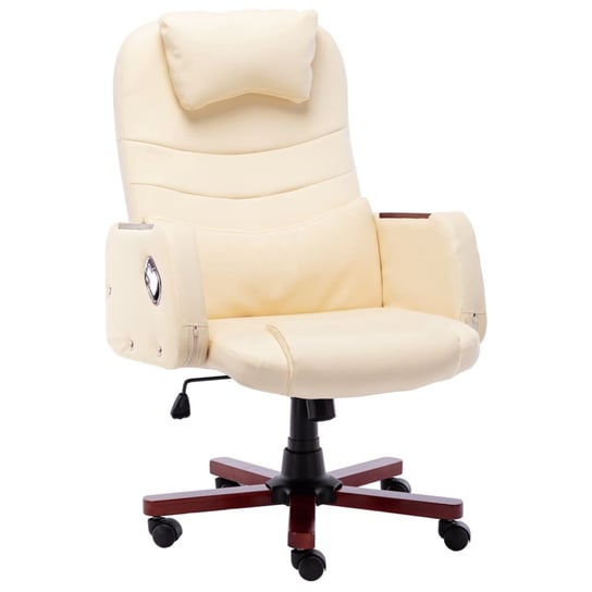 vidaXL Krzesło biurowe, kremowe, obite sztuczną skórą vidaXL