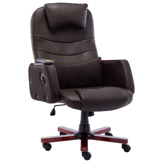vidaXL Krzesło biurowe z funkcją masażu, brązowe, sztuczna skóra vidaXL