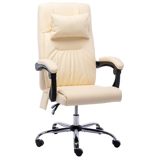 vidaXL Krzesło biurowe z funkcją masażu, kremowe, sztuczna skóra vidaXL