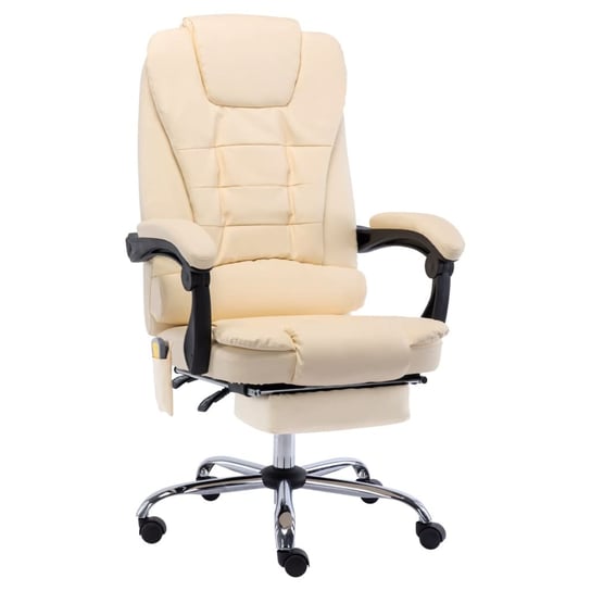 vidaXL Krzesło biurowe z funkcją masażu, kremowe, sztuczna skóra vidaXL