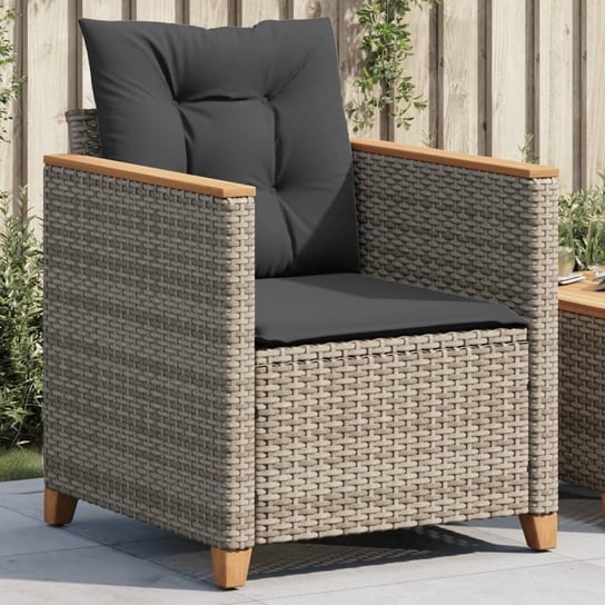 vidaXL Krzesło ogrodowe z poduszkami, szare, polirattan vidaXL