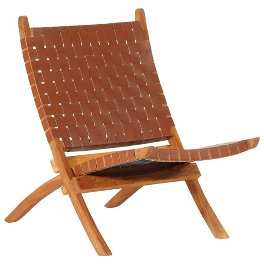 vidaXL Krzesło składane, brązowe, skóra naturalna vidaXL