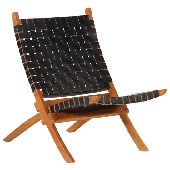 vidaXL Krzesło składane, czarne, skóra naturalna vidaXL