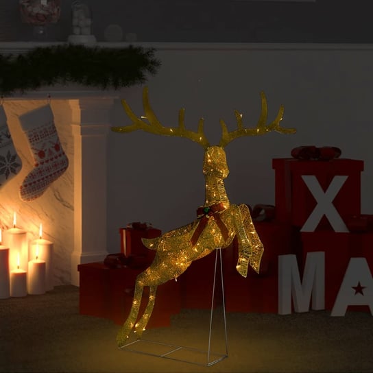 vidaXL Lecący renifer świąteczny, złoty, 120 ciepłych białych LED vidaXL