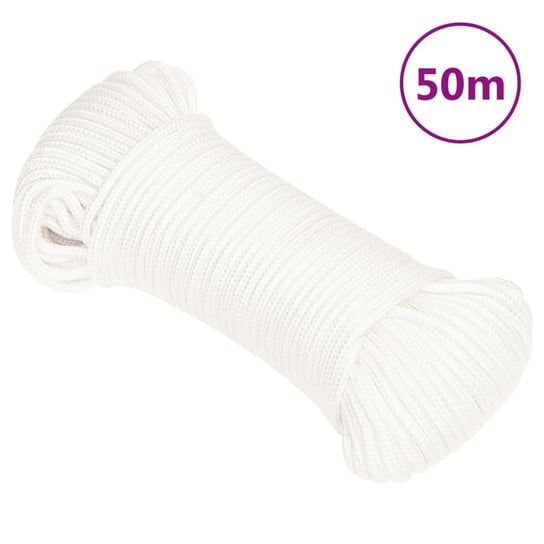 vidaXL Linka żeglarska, biała jednolita, 3 mm, 50 m, polipropylen vidaXL