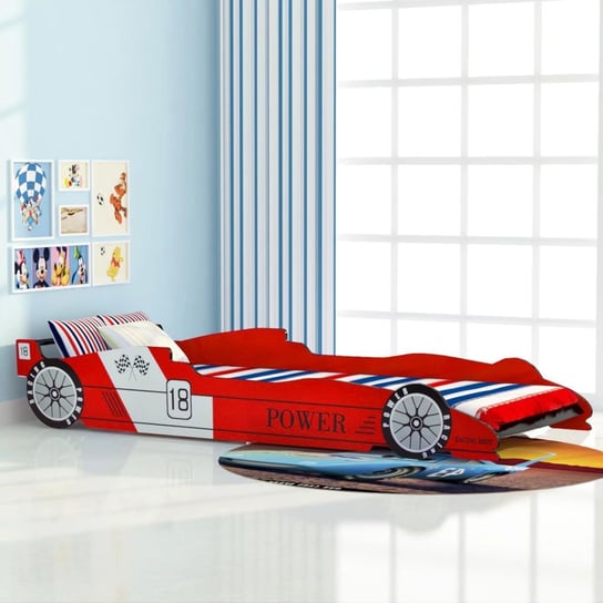 vidaXL Łóżko dziecięce w kształcie samochodu, 90x200 cm, czerwone vidaXL