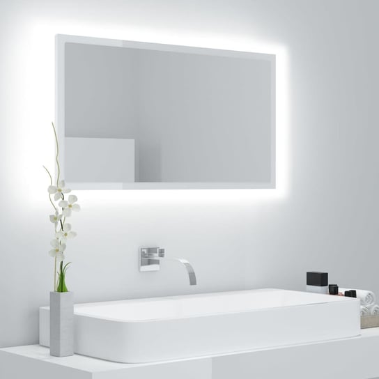 vidaXL Lustro łazienkowe LED, wysoki połysk, białe, 80x8,5x37cm, akryl vidaXL