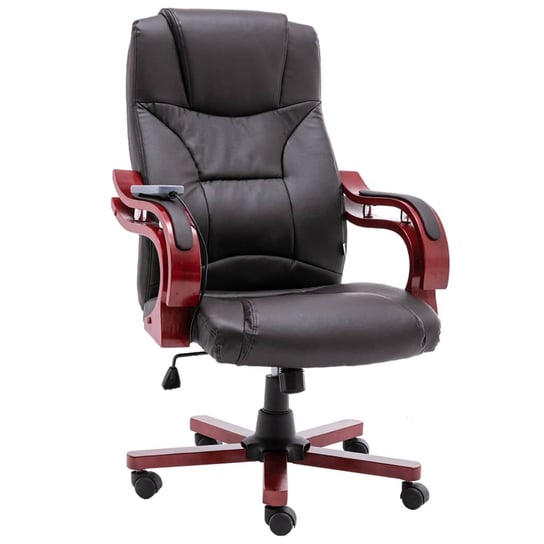vidaXL Masujące krzesło biurowe, brązowe, obite prawdziwą skórą vidaXL