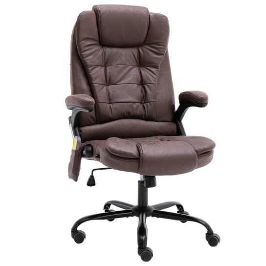 vidaXL Masujące krzesło biurowe, ciemny brąz, sztuczna skóra zamszowa vidaXL