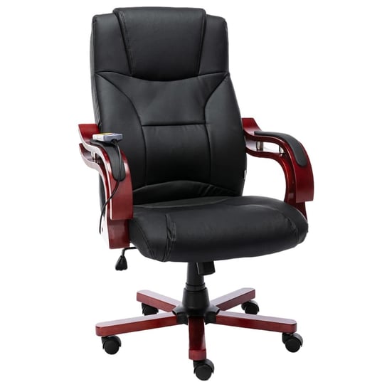 vidaXL Masujące krzesło biurowe, czarne, obite prawdziwą skórą vidaXL